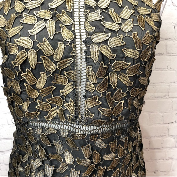 Bardot Black with Gold Leaf Lace Halter Dress 8 - Picture 6 of 14